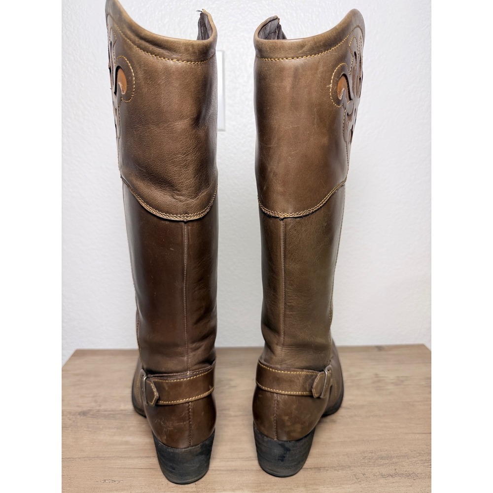 Born Brown Leather Tall Riding Boots Floral Cutout Western D13406‎ Womens 7/38 - Picture 4 of 12